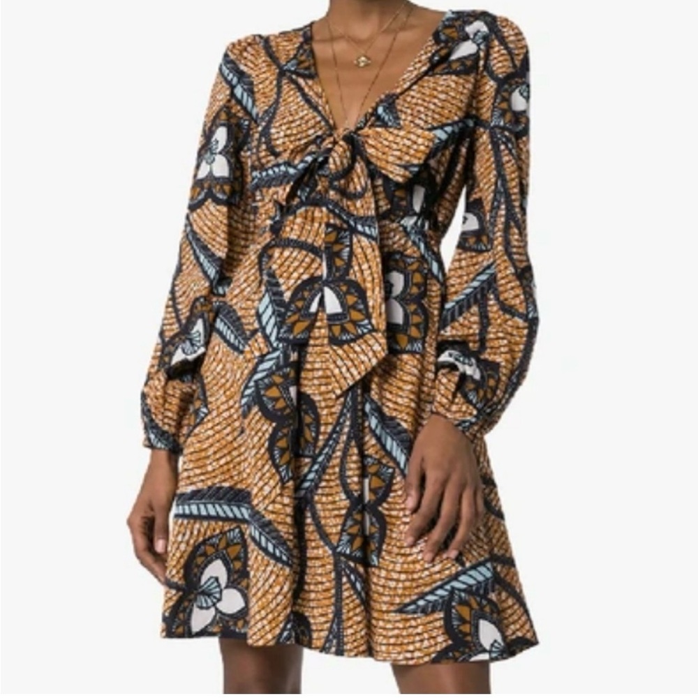 FIGUE Tie-Front Long Sleeve Floral Dress
